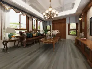 Pecan Paradigm Flooring Performer 12MIL SPC installed in formal living room with bay window — sophisticated — Castro Valley