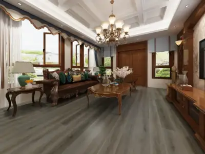 Pecan Paradigm Flooring Performer 12MIL SPC installed in formal living room with bay window — sophisticated — Castro Valley