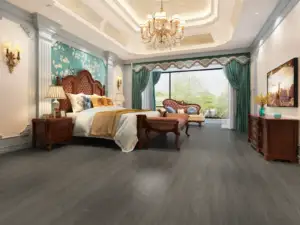 Pewter Paradigm Flooring Performer 12MIL SPC installed in formal master bedroom — deep neutral grey — Santa Clara
