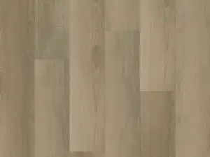 Picchi warm-leaning grey-taupe, muted and soft wood-look eSPC plank, 9 inches wide.