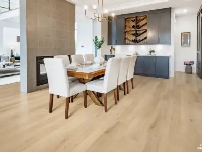 Pinwheel Vellichor Galaxy SPC installed in open-plan great room — warm vanilla undertone — Saratoga
