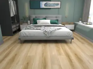 Pistachio Paradigm Flooring Performer 20MIL SPC installed in bedroom — light tan-beige with honeyed tones — Silicon Valley