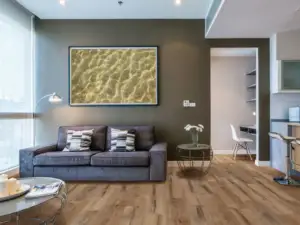 Portchester Oak COREtec Pro Enhanced SPC installed in open-plan great room — brown with warm mineral notes — Campbell