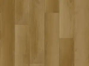 Riva golden light brown wood-look eSPC plank, 9 inches wide.