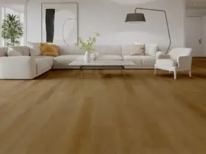 Riva eSPC flooring in a modern living room, golden light brown.