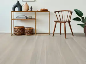 Rushden Walnut COREtec Pro Enhanced SPC installed in living room — creamy beige with gentle warmth — Hayward