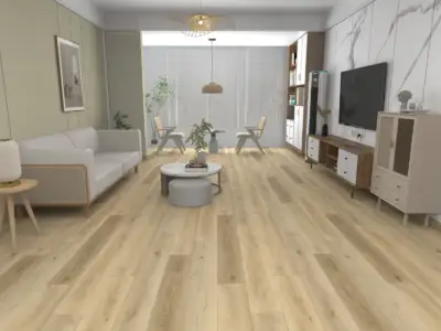 Rye Paradigm Flooring Performer 20MIL SPC installed in modern living room with built-in media wall — soft — Milpitas