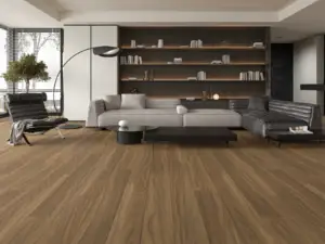 Salt Lake Paradigm Flooring Insignia 20MIL WPC installed in open contemporary living room — rich brown — Los Altos