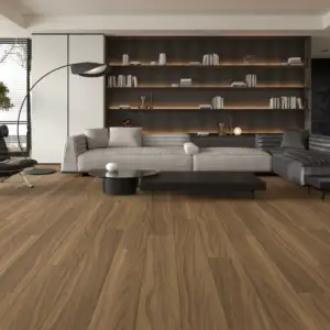 Salt Lake Paradigm Flooring Insignia 20MIL WPC installed in open contemporary living room — rich brown — Los Altos
