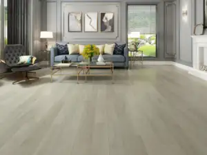 Sand Dollar SPC flooring in a polished living room, light greige tinged.