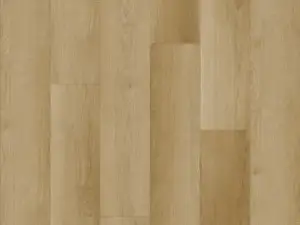 Sole soft warm beige wood-look eSPC plank, 9 inches wide.