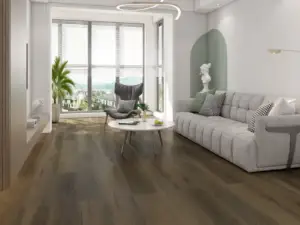 Sparrow Paradigm Flooring Performer PLUS SPC installed in high-rise condo living room — medium brown — Hayward