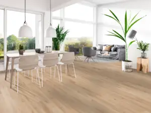 Springfield Oak COREtec Pro Classics SPC installed in open-plan great room — warm beige-brown with organic depth — Union City