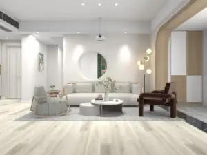Sprout Paradigm Flooring Performer 20MIL SPC installed in modern minimalist living room — warm sand beige — Pleasanton