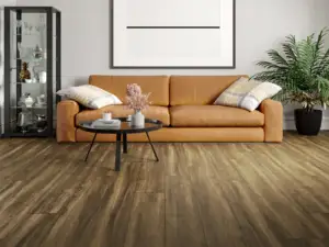 St. Clair Paradigm Flooring Insignia 20MIL WPC installed in casual living room — sophisticated dark brown — Union City
