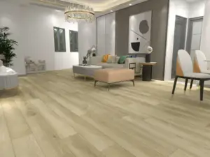 Surrey Paradigm Flooring Conquest 20MIL SPC installed in living room — light warm blonde, naturally pale — Sunnyvale