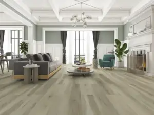 Swan Paradigm Flooring Performer PLUS SPC installed in open formal living room with fireplace — light warm — Mountain View