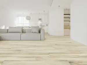 Tapestry Paradigm Flooring Conquest 20MIL SPC installed in open living and kitchen — warm pale beige — Palo Alto