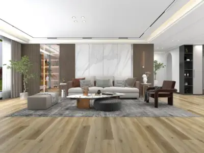 Truffle Paradigm Flooring Performer 20MIL SPC installed in living room — warm honey-amber — Castro Valley