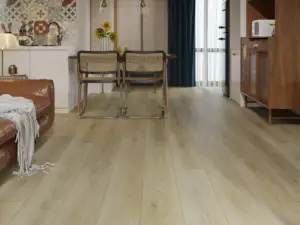 Twilight Paradigm Flooring Insignia 20MIL WPC installed in open kitchen and dining nook — soft warm tan — Pleasanton