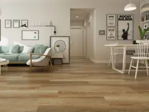 Villa eSPC flooring in a scandinavian living, warm medium brown.