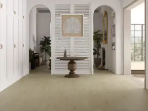 Warbler Paradigm Flooring Performer PLUS SPC installed in open foyer with twin archways — light warm beige — San Jose