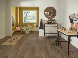 Warwick Maple COREtec Pro Premium SPC installed in office — warm taupe-brown — Bay Area