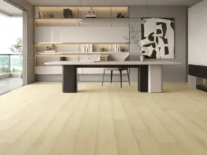 White River Paradigm Flooring Insignia 20MIL WPC installed in modern home office — pale honey-toned light brown — Bay Area